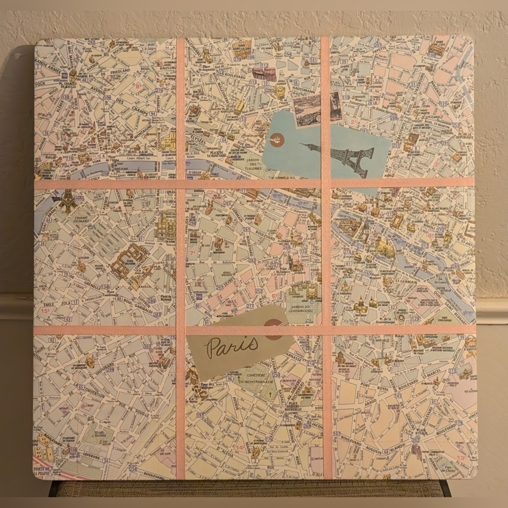Paris Map Wall Art/Hangable Push Pin Board